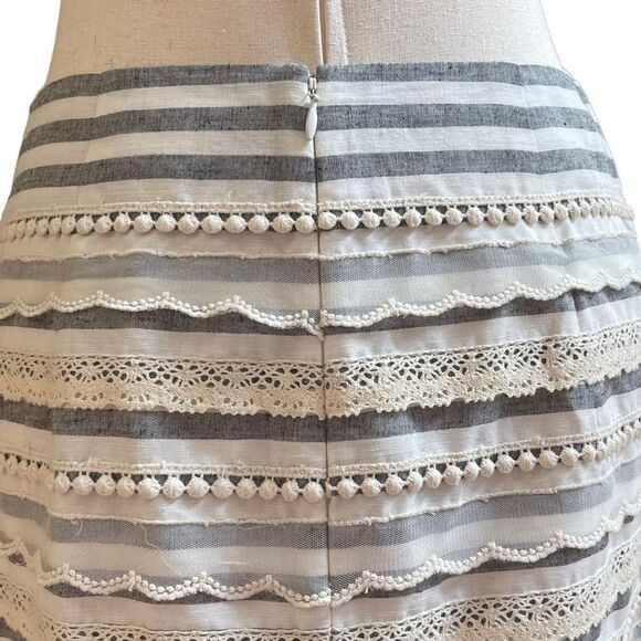 Anthropologie Tabitha Sailing Lace Striped Pencil Mini Skirt Small Linen/Cotton - Picture 13 of 13